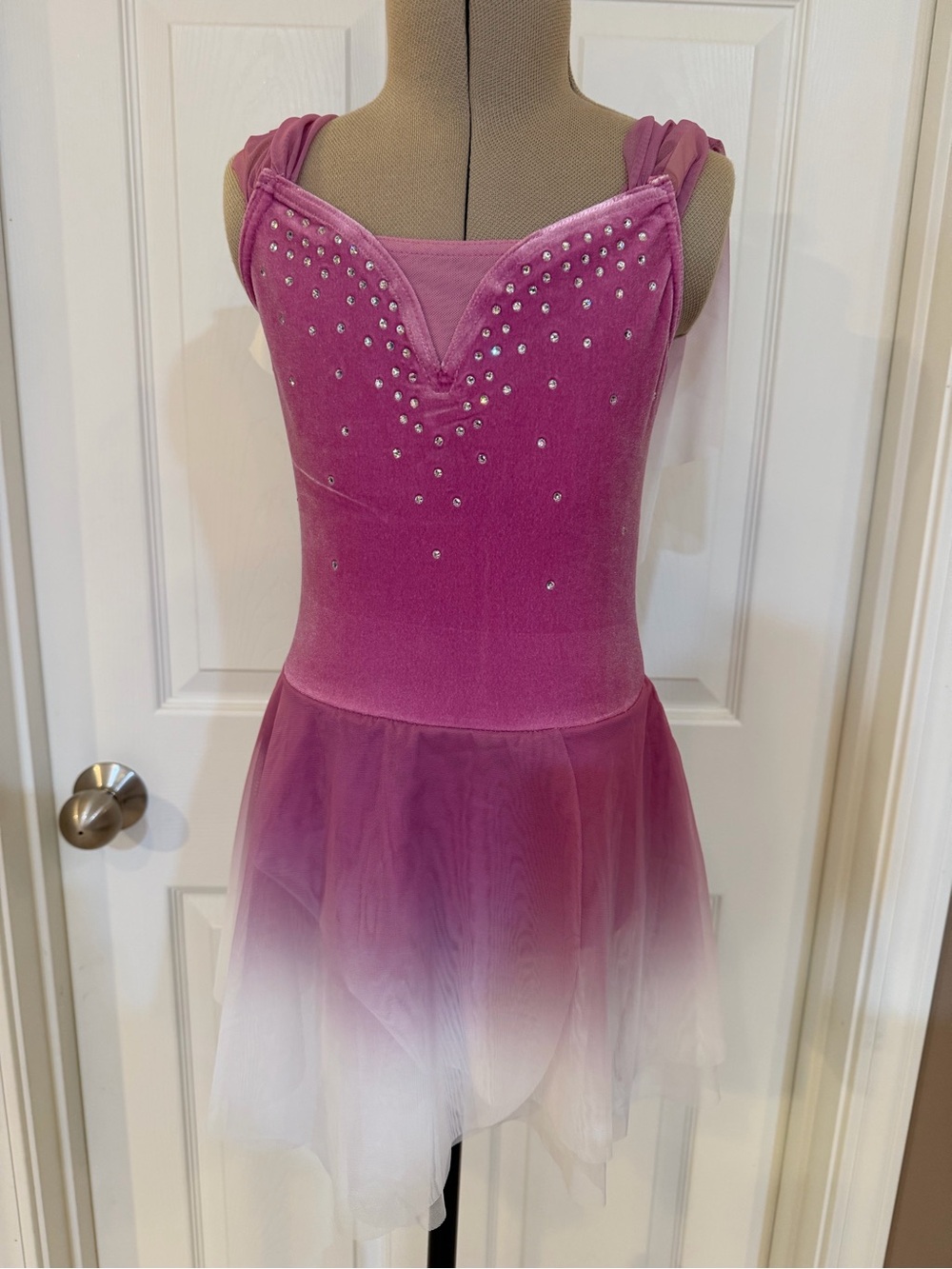 Weissman Medium Child Girls Pink Ombre Tulle Dance Costume with Rhinestones